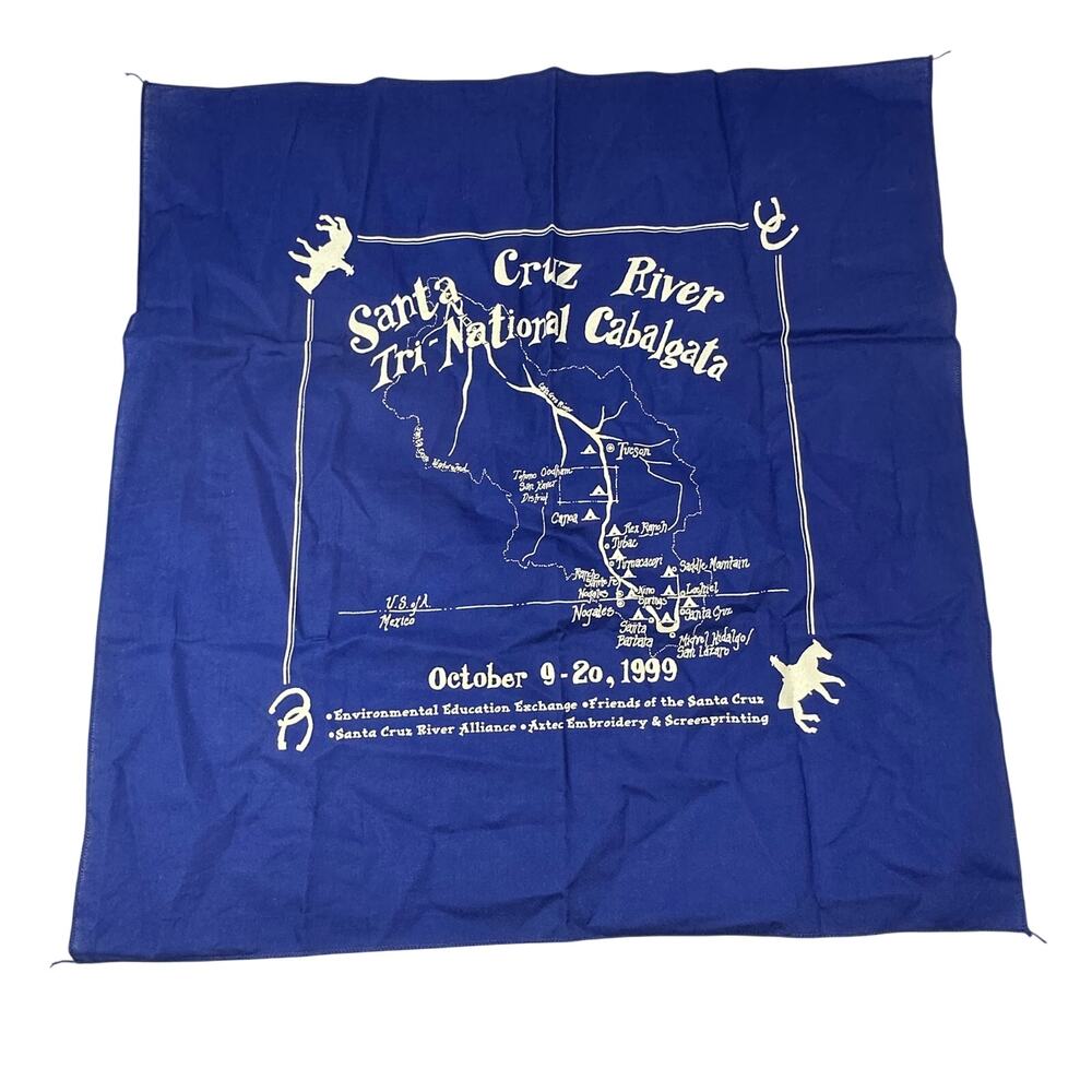 Vintage Santa Cruz River Map Tri National Cabalgata Handkerchief 21" Blue